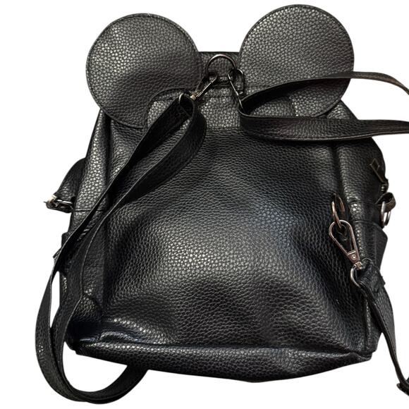 Black Faux Leather Mouse Ears Small Backpack - Picture 2 of 5